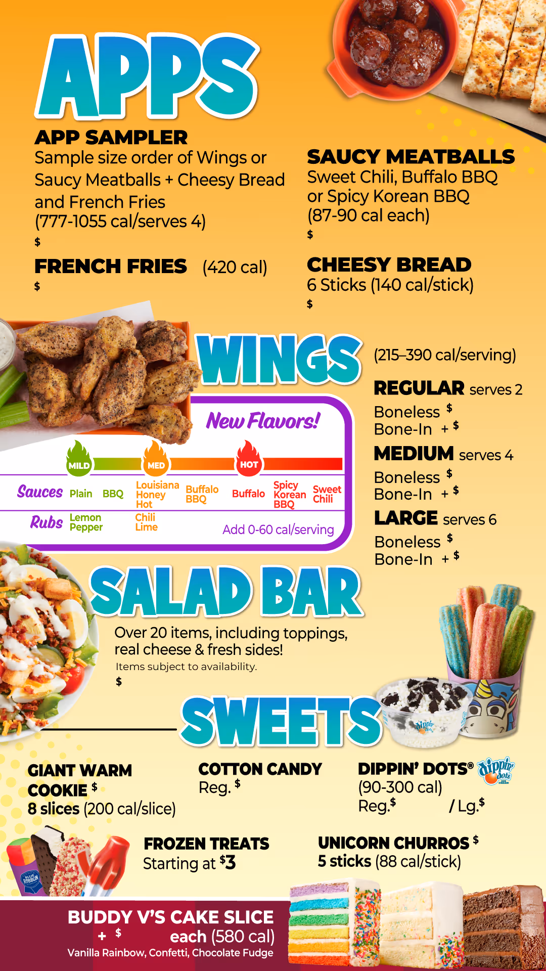 Buddy V's Cake Slice on a menu.