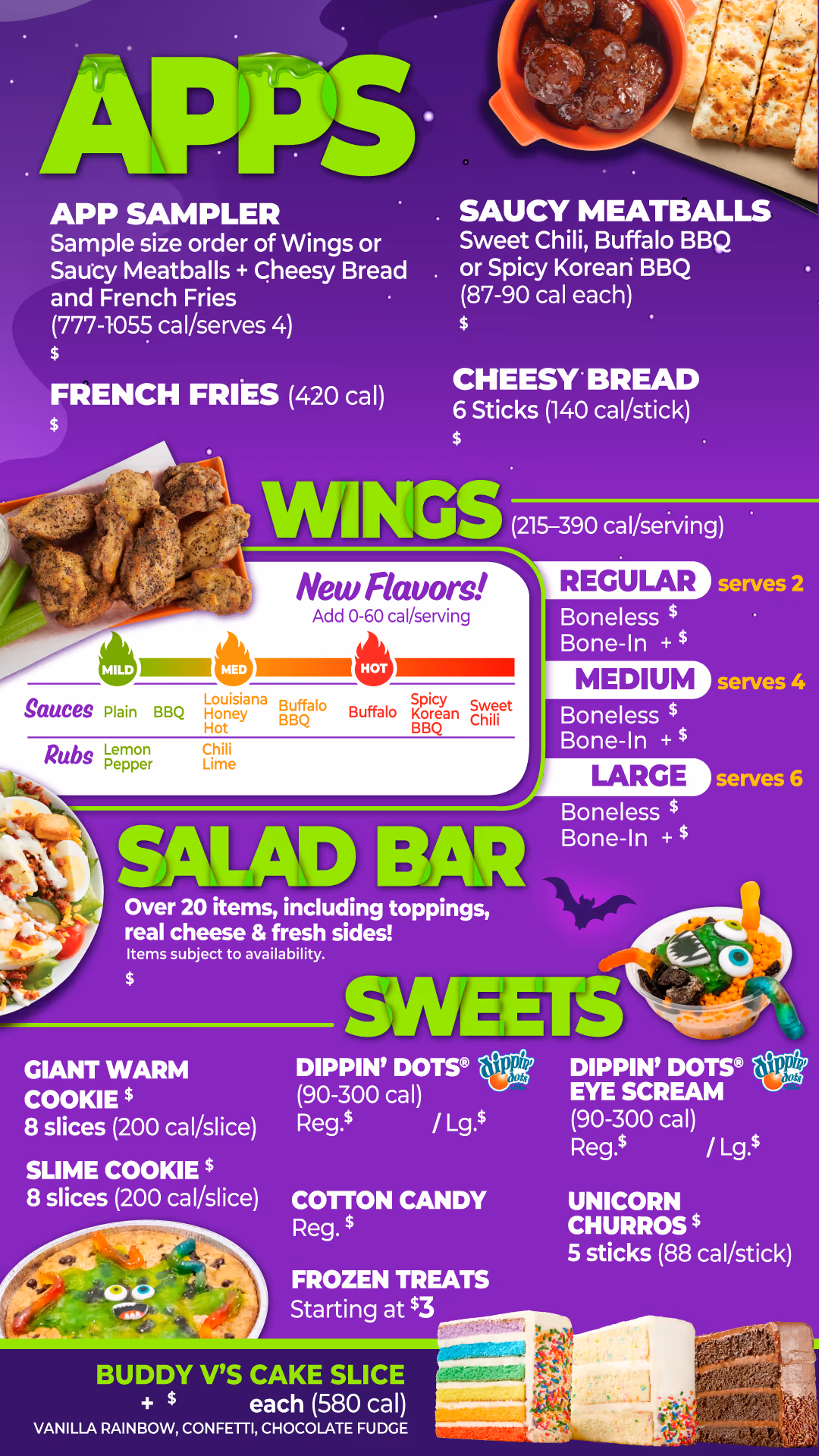 Buddy V's Cake Slice featured on a Halloween menu.