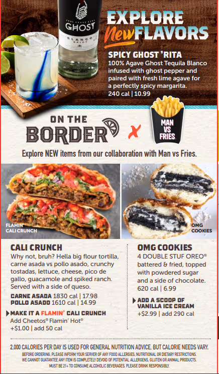 Man Vs Fries featured on an On the Border menu.